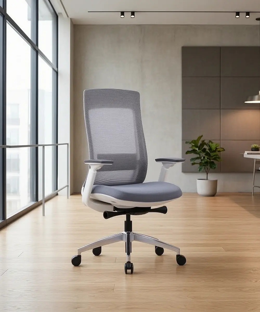 EVL-004B Mid Back Mesh Ergonomic Chair - White Frame