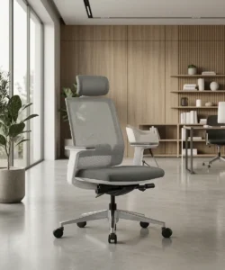 VIX-A-BS High Back Ergonomic Chair - White Frame Grey Mesh and Fabric