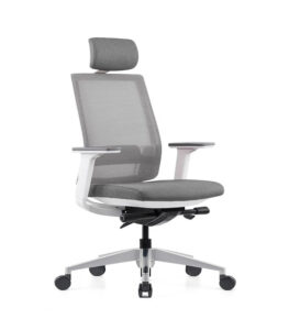 VIX-A-BS High Back Ergonomic Chair - White Frame Grey Mesh and Fabric