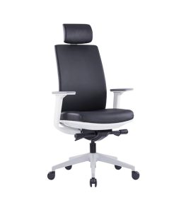 VIX AG High Back Ergonomic Chair - White Frame Black PU