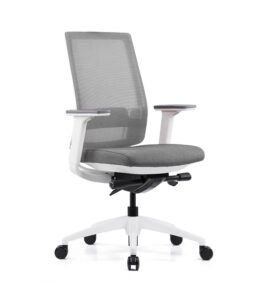 VIX-B-BS Mid Back Ergonomic Chair - White Frame Grey Mesh and Fabric