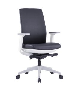 VIX BG Mid Back Ergonomic Chair - White Frame Black PU
