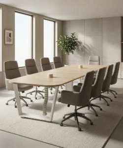 Half Circle Meeting Table - 24mm MDF Top, Inclined Loop Legs, Dual Pop-Up Sockets