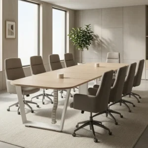 Half Circle Meeting Table - 24mm MDF Top, Inclined Loop Legs, Dual Pop-Up Sockets
