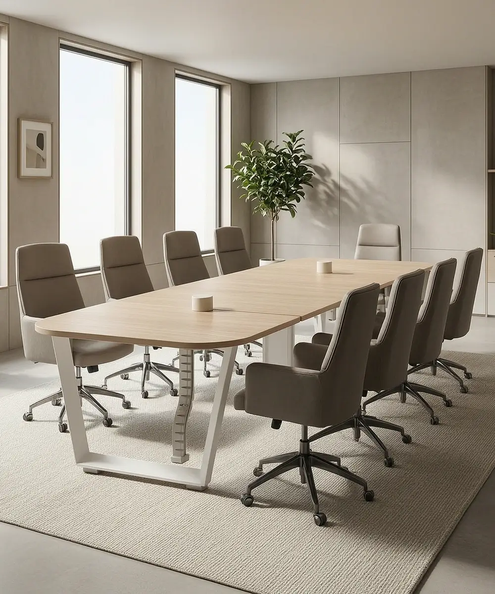 Half Circle Meeting Table - 24mm MDF Top, Inclined Loop Legs, Dual Pop-Up Sockets