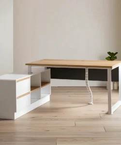 L-Shape Office Desk Dubai - Inclined Loop Legs, Return Cabinet, Modesty Panel and Cable Management
