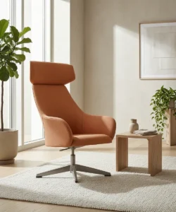 Arc Armchair, High Back, Flat Swivel, 4-Star Aluminium Base