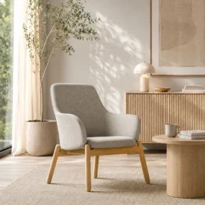 Arc Lounge Armchair - Mid Back, 4 Legs, White Ash Wood Base