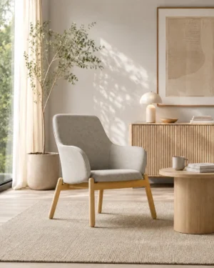 Arc Lounge Armchair - Mid Back, 4 Legs, White Ash Wood Base