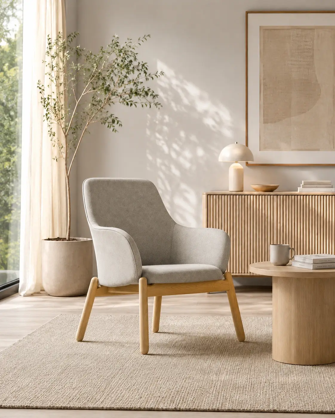 Arc Lounge Armchair - Mid Back, 4 Legs, White Ash Wood Base