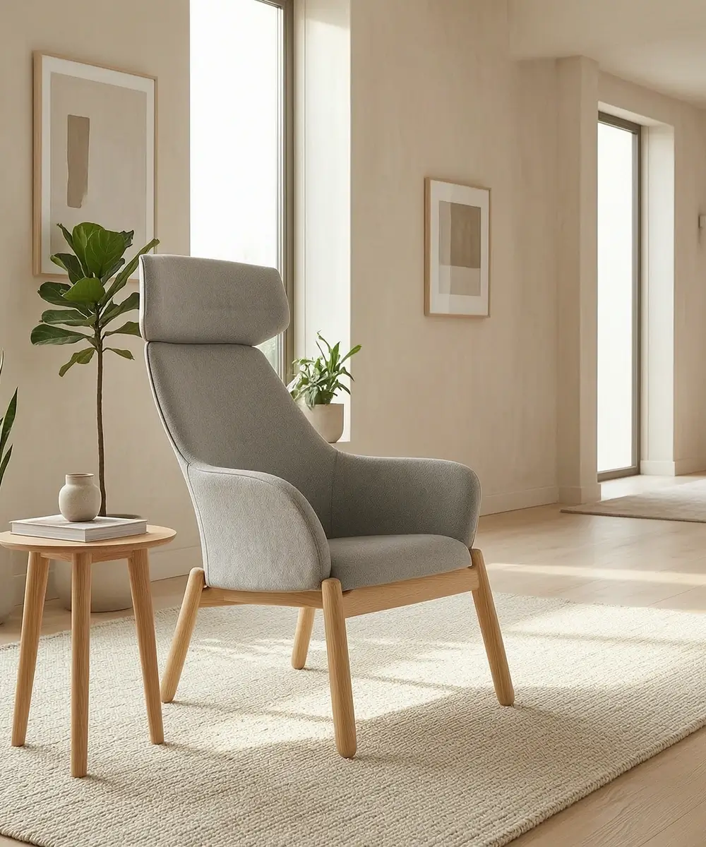 Arc High Back Armchair - High Back, 4 Legs, White Ash Wood Base