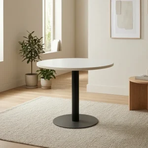 Circular MDF Poseur Table Dubai - 24mm Milky White Top, Stem Base 600H