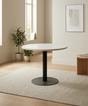 Circular Office and Dining Table - Milky White Top, Stem Base