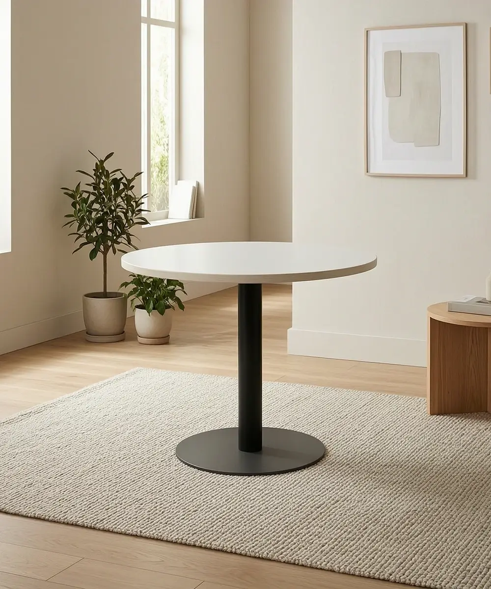 Circular MDF Poseur Table Dubai - 24mm Milky White Top, Stem Base 600H