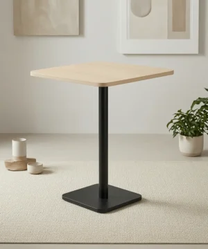 Laptop Table - Curved Edge Top, Stem Leg, Circular Metal Base