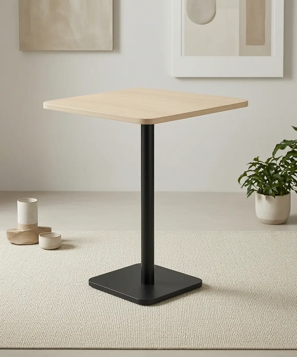 Laptop Table Dubai - 24mm MDF Curved Edge Top, Stem Leg, Circular Metal Base 640H