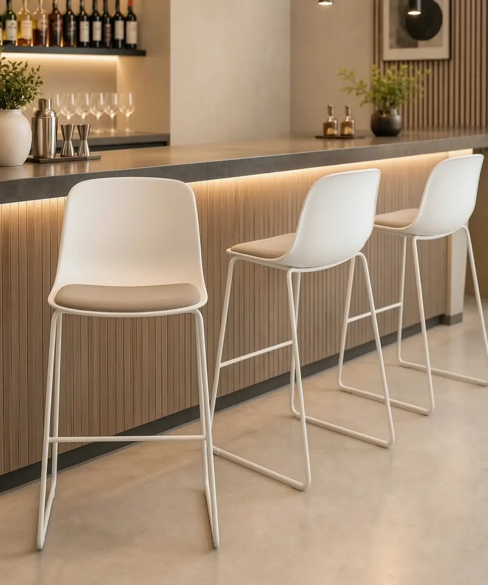 Mono Upholstered Bar Stool - Plastic Shell, Upholstered Seat, Sled Base 760mm