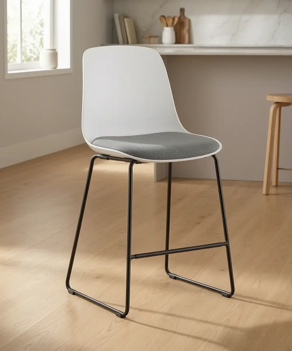 Mono Upholstered Kitchen Stool - Plastic Shell, Upholstered Seat, Sled Base 640mm