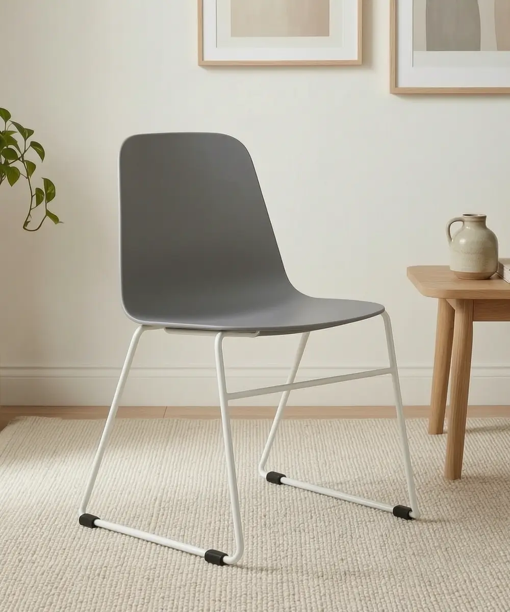 Mono Shell Stool, sled - Base (White), Shell (Grey)