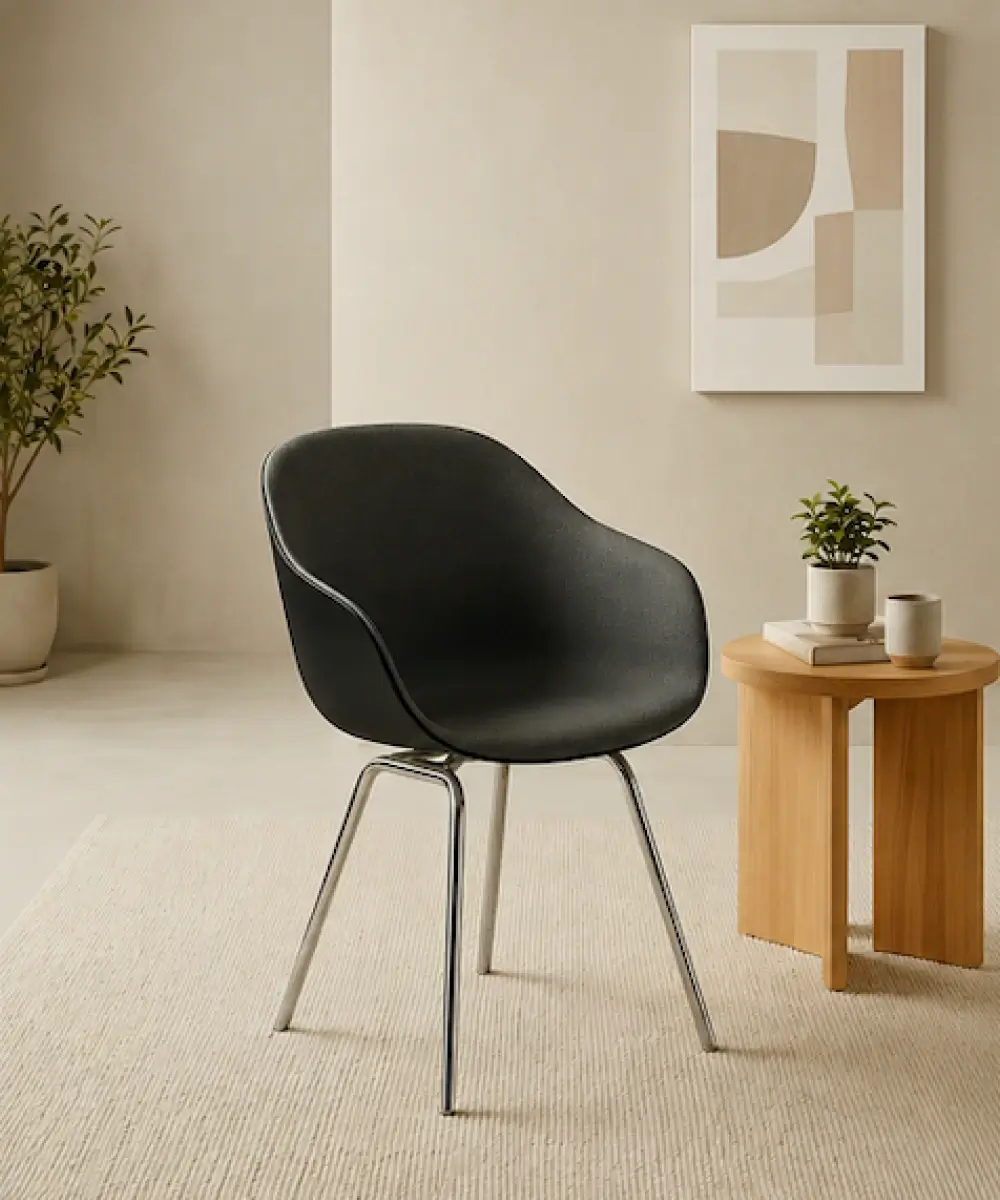 Orla Chair Front Upholstered - Base (Chrome) Shell (Black)