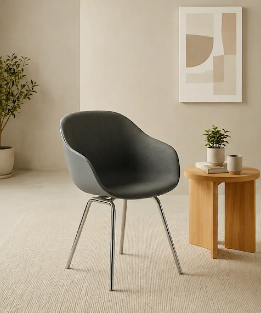 Orla Chair Front Upholstered - Base (Chrome) Shell (Grey)