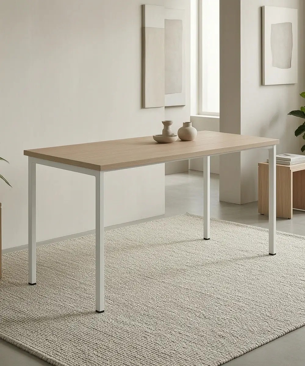Rectangular Office Table - 24mm Top, Round Metal Legs, Fixed Glides 760H