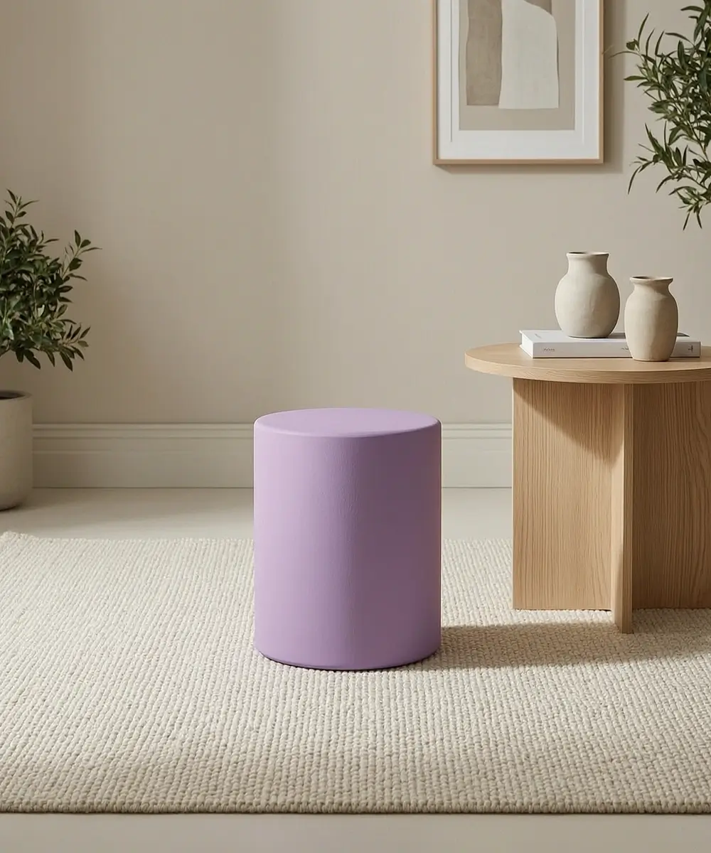 Round Pouffe High - Fabric Upholstered Stool