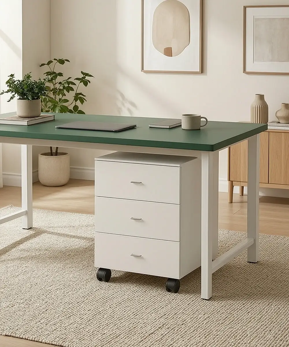 Below Office Wood Desk Pedestal Storage - 18mm MDF Milky White Laminate