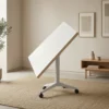 WOODEN RECTANGULAR TABLE WITH WRITABLE SURFACE TABLE TOP ON WHEELS, WITH FOLDABLE MECHANISM
