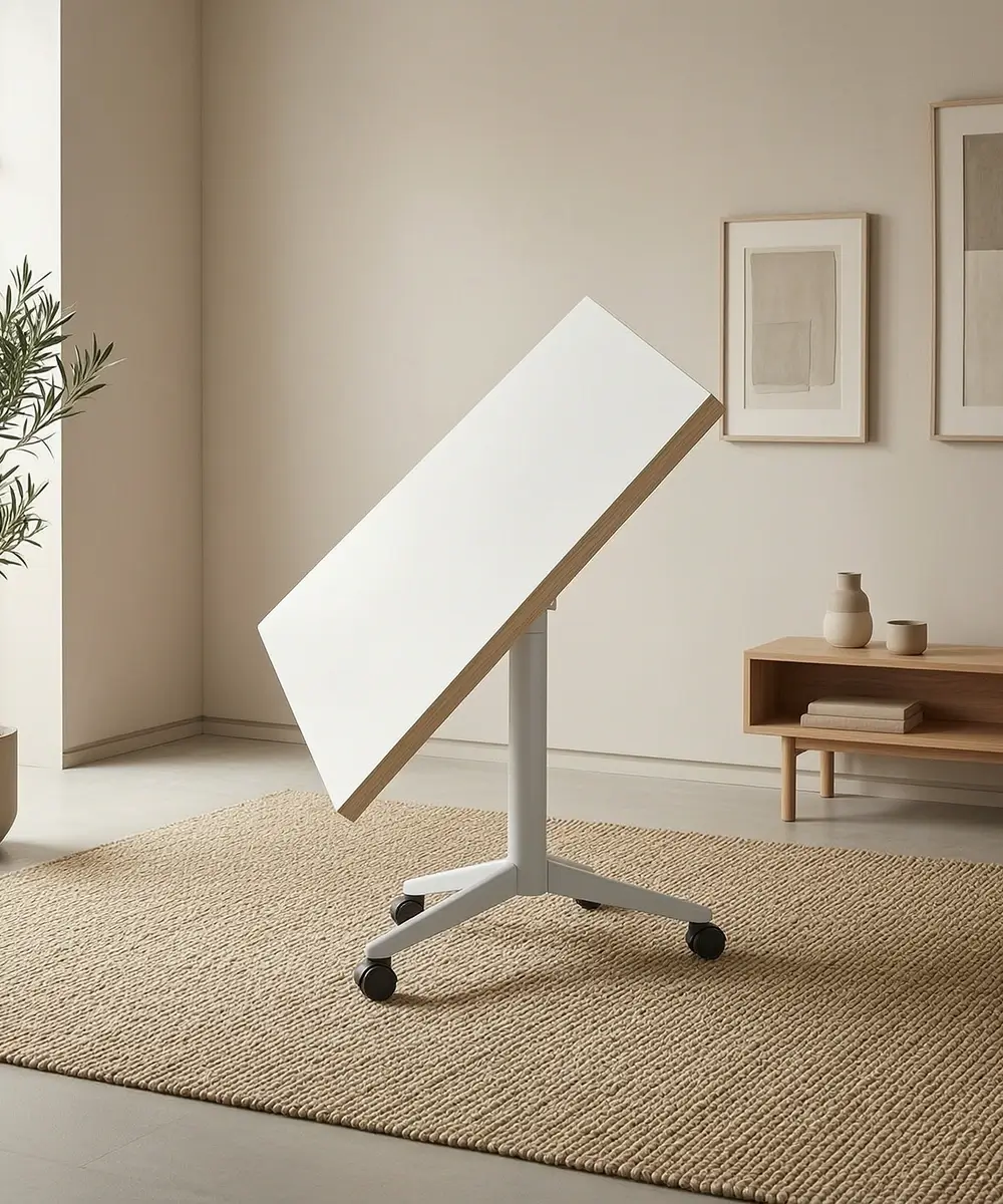 Wooden Rectangular Folding Table on Wheels - Writable Surface, Foldable, on Wheels